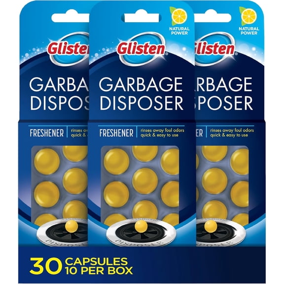 Garbage Disposer Freshener, Sink Disposal Odor Eliminator, Quick and Easy-to-Use, Lemon Scent, 30 Capsules Total