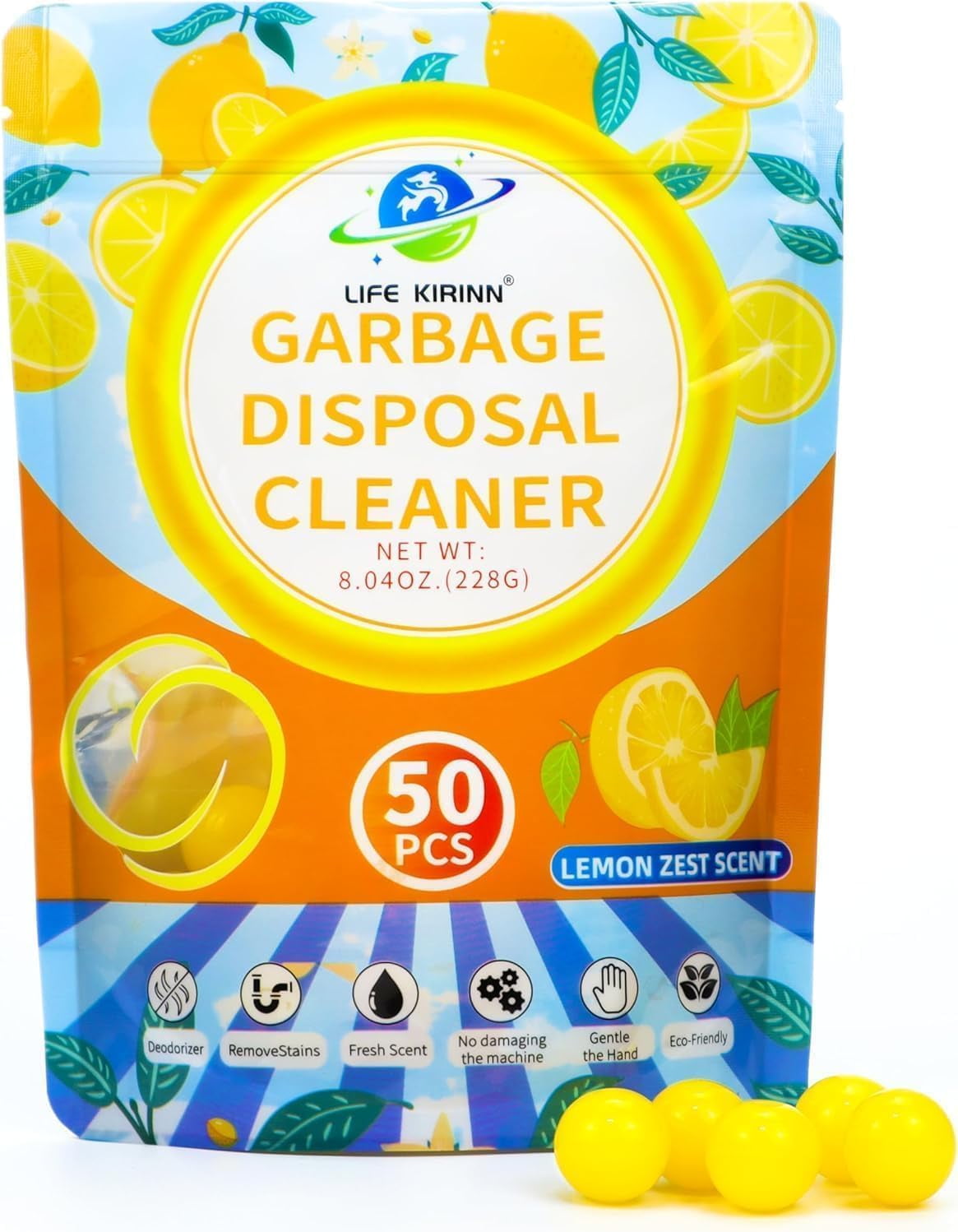Garbage Disposer ener,Sink Disposal Odor Eliminator,50 Count Lemon Scented Deodorizer Drops,Kitchen Sink ener Pods