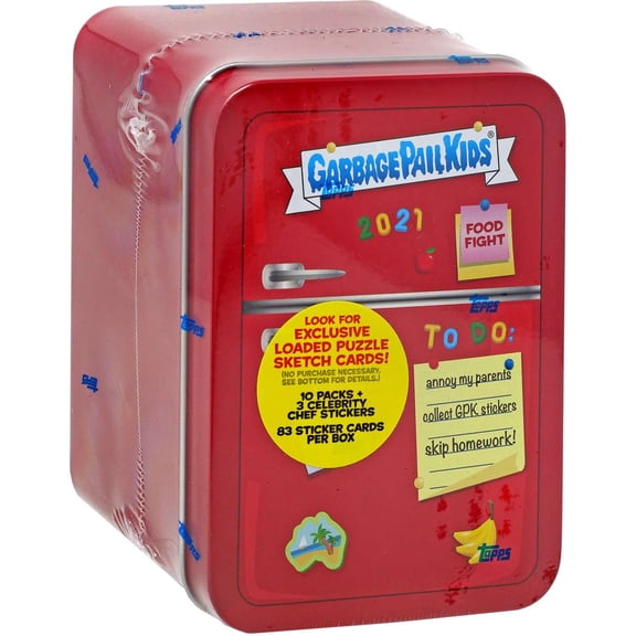 Garbage Pail Kids Food Fight RED Trading Card Tin (10 Packs + 3 Exclusive Celebrity Chef Stickers!)