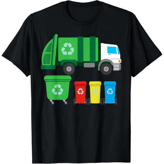 Garbage Smiling Truck Colored Cans Recycling Day Dustcar T-Shirt