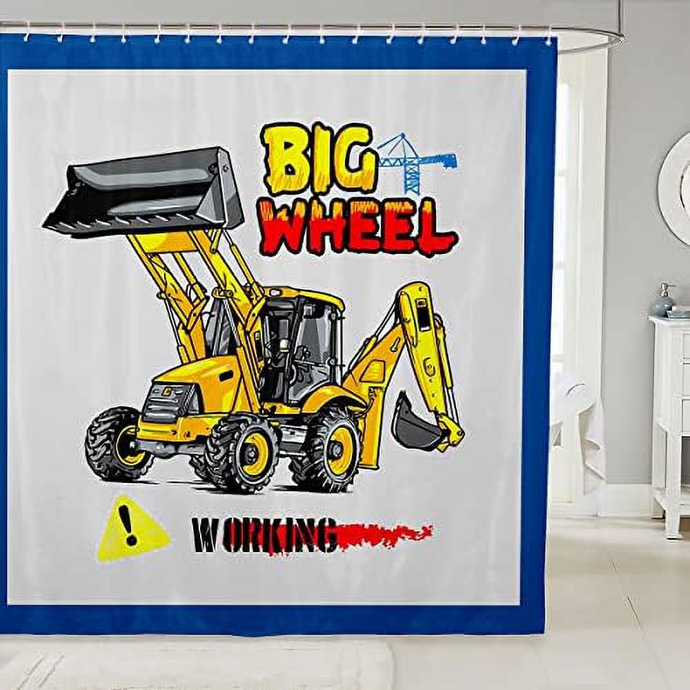 Garbage Truck Bath Curtain Green Trash Truck Shower Curtain for Kids
