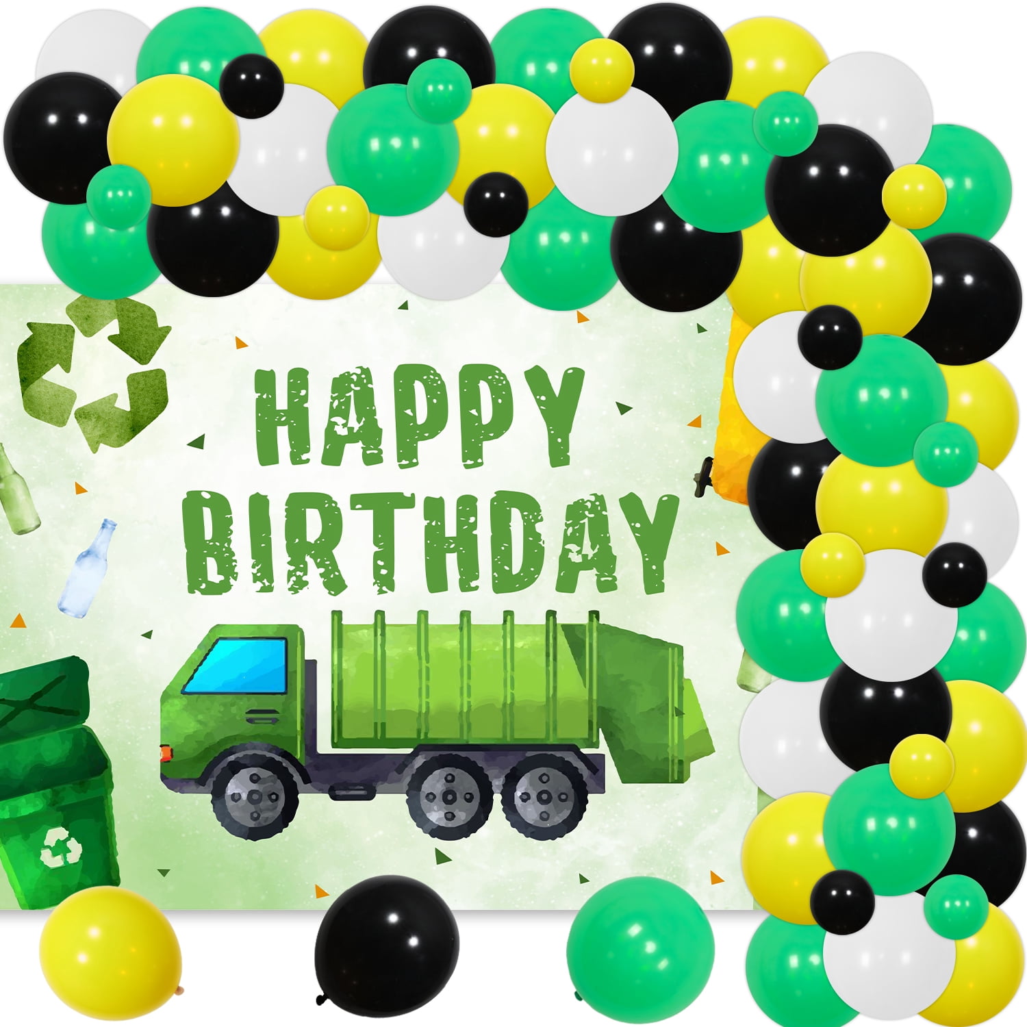 Garbage Truck Cake Topper | Green Glitter Truck Birthday Decor | Party Cake Decoration For Kids