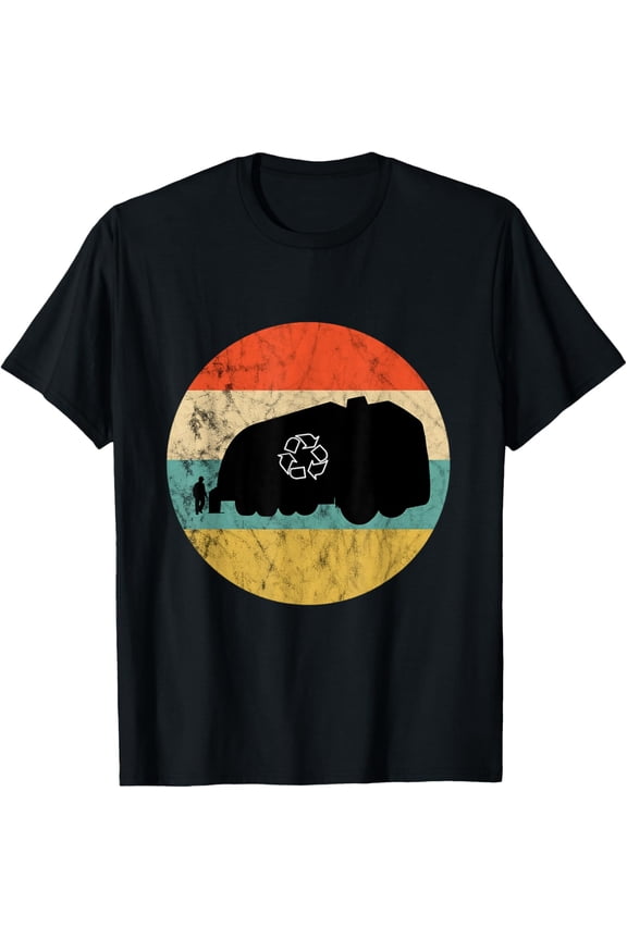 Garbage Truck Earth Day Recycle Logo Retro Vintage Sunset T-Shirt