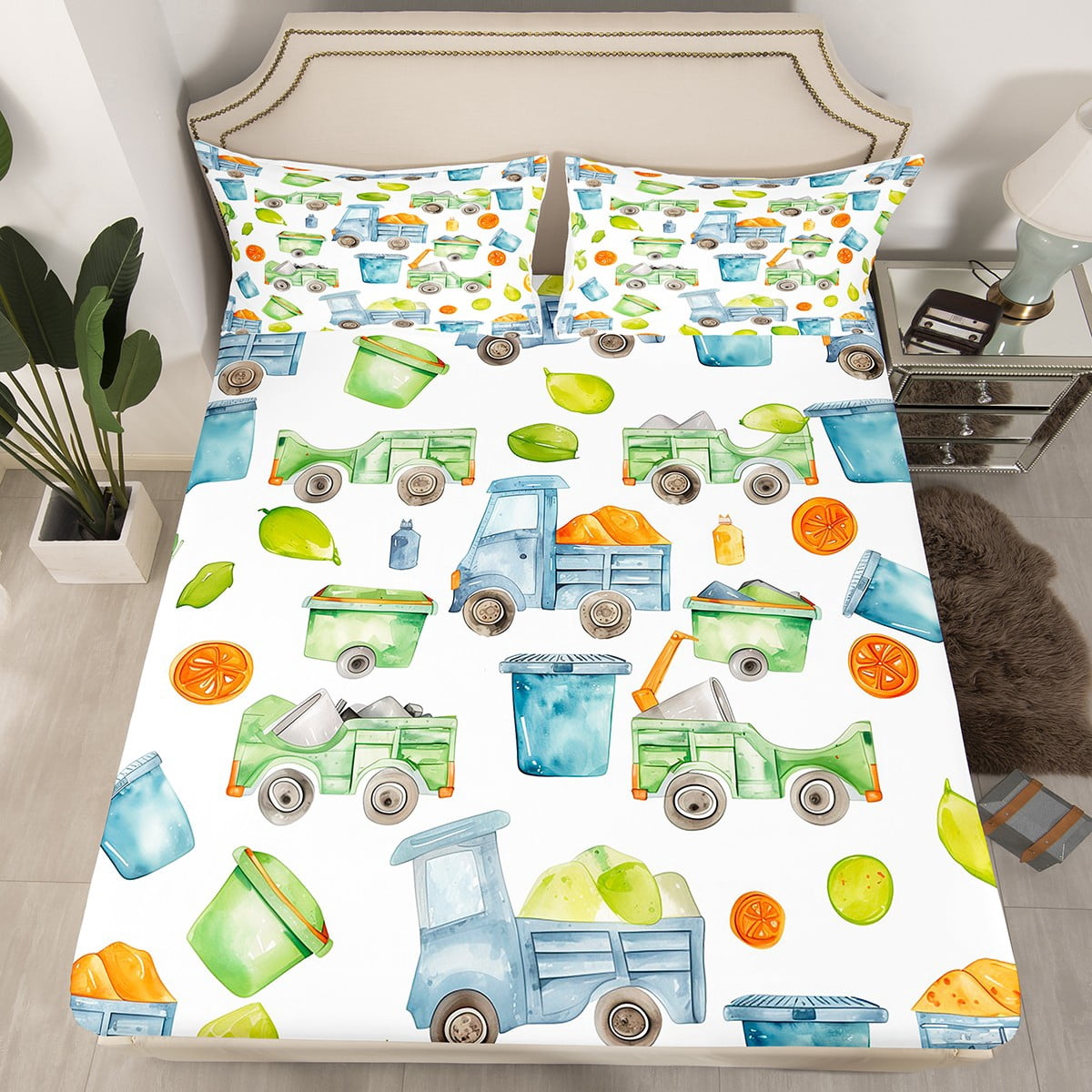 Garbage Truck Fitted Sheet Trash Truck Bed Sheets Green Garbage Cool ...