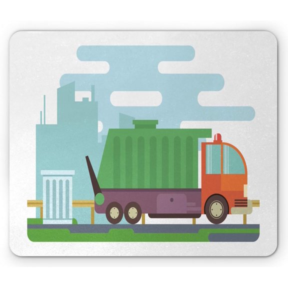 Garbage Truck Mouse Pad, Doodle Style Interpretation of a Garbage Transportation Container on Road, Rectangle Non-Slip Rubber Mousepad, Standard Size, Aqua