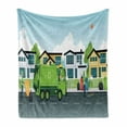 thumbnail image 1 of Garbage Truck Soft Flannel Fleece Throw Blanket, Truck on the Road with Houses on the Background Men Picking the Trash, Cozy Plush for Indoor and Outdoor Use, 70" x 90", Multicolor, by Ambesonne, 1 of 6