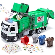 Garbage Truck Toy with Lights and Sounds, Push-and-Go Trash Truck with 5 Bins, Educational Learning Sorting Toy for Boys and Girls