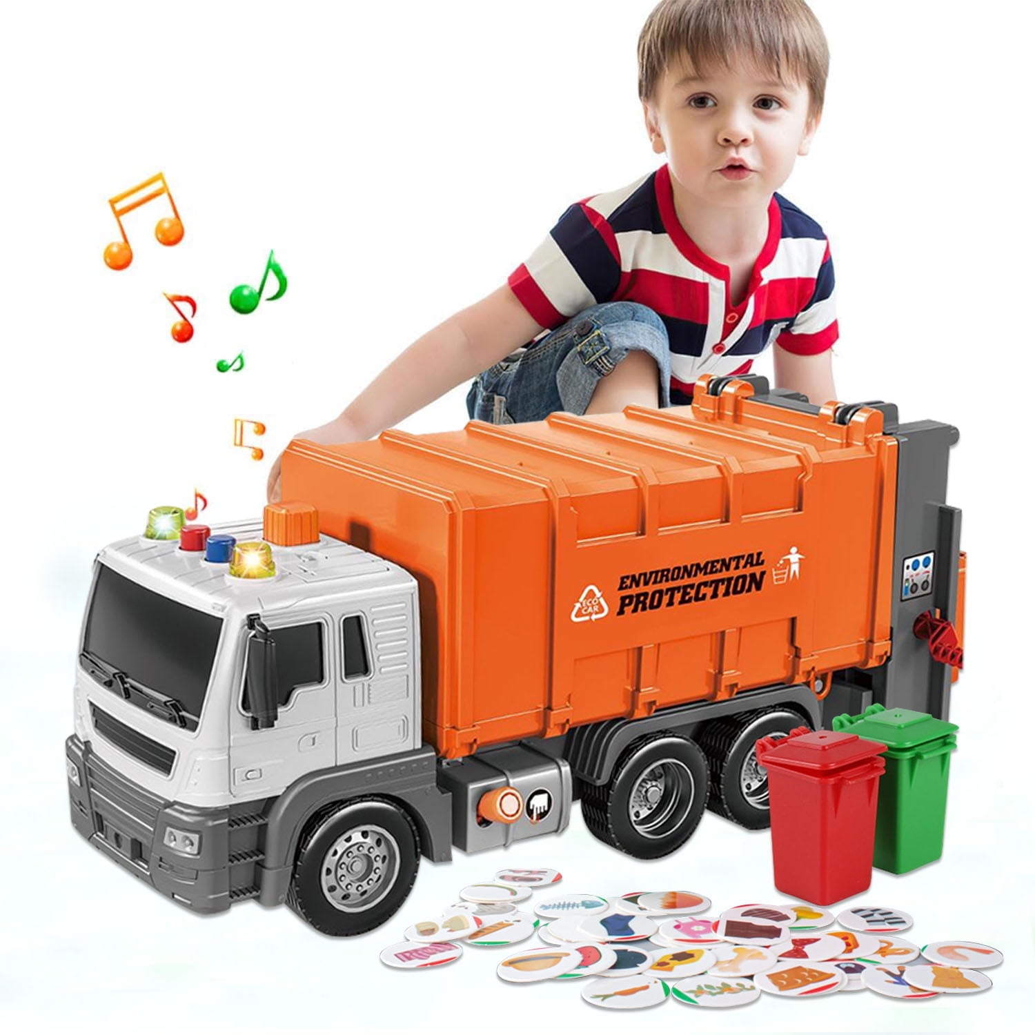 Garbage Truck Toys for Kids Trash Truck for Toddlers 2 4 Year Old with 2 Garbage Cans Push and Go Toy Truck for Boys Birthday Christmas Gifts