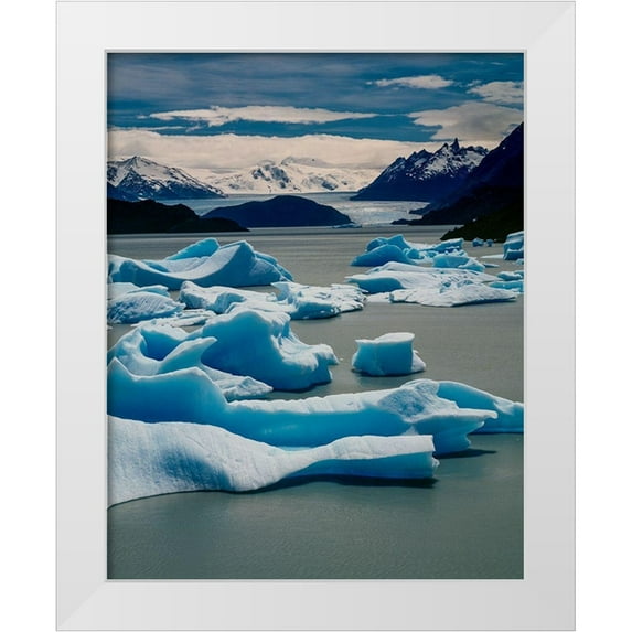 Garber, Howie 12x14 White Modern Wood Framed Museum Art Print Titled - Icebergs and glacier-Lago Gray-Torres Del Paine National Park-Patagonia-Chile