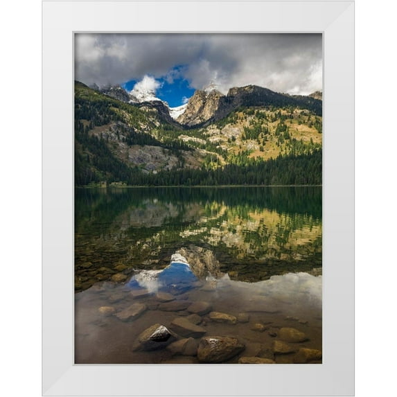 Garber, Howie 12x14 White Modern Wood Framed Museum Art Print Titled - Landscape with reflection of Teton Mountains in Bradley Lake-Grand Teton National Park-Wyoming