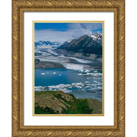 Garber, Howie 19x24 Gold Ornate Wood Framed with Double Matting Museum Art Print Titled - Camping near Lowell Lake-Alsek River-Kluane National Park-Yukon-Canada
