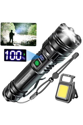 High Lumens USB Rechargeable LED Flashlight, Super Bright Tactical Torch Light With Power Display & 26650 Battery And Mini Keychain Working Light For Outdoor Camping/Hiking/Fishing