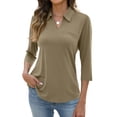 thumbnail image 1 of Garbnen 3/4 Sleeve Polo Shirts for Women Brown Turn Down Collar V Neck Tops for Women Dressy Fitted Womens&nbsp;tunic&nbsp;tops with Pocket, 1 of 6