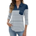 thumbnail image 1 of Garbnen 3/4 Sleeve Polo Shirts for Women Striped Lapel Womens Tops V Neck Dressy Fitted Color Block Woman Blouse with Front Pocket, 1 of 5