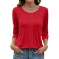 thumbnail image 1 of Garbnen 3/4 Sleeves Tops for Women Spring Summer Red Crew Neck Shirts for Women Vacation Casual Basic Women's Tunic Tops, 1 of 4