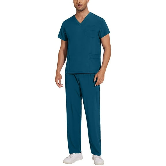 Garbnen Athletic Scrub Set for Men Stretch V-Neck Mens Scrub Top & Jogger Pants Nurse Working Uniforms with Pockets