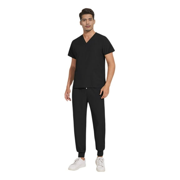 Garbnen Athletic Scrub Set for Men Stretch V-Neck Mens Scrub Top & Jogger Scrub Pants Nurse Uniforms with Pockets