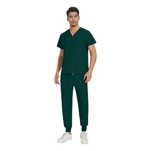 Garbnen Athletic Scrub Set for Men Stretch V-Neck Mens Scrubs Top Workwear & Cargo Pants Nurse Working Uniforms with Pockets