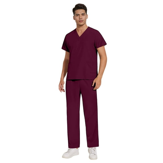 Garbnen Athletic Scrub Set for Men Stretch V-Neck Scrub Shirts for Men & Jogger Pants Nurse Working Uniforms with Pockets