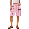 thumbnail image 1 of Garbnen Bermuda Shorts for Women Knee Length Patchwork Curve Biker Shorts Women Drawstring Striped Woman Cargo Shorts with Multiple Pockets, 1 of 4
