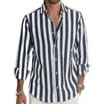 thumbnail image 1 of Garbnen Blue Striped Mens Shirt Cotton Linen Button Down Shirt Men Long Sleeve Regular Fit Spring Summer Mens Collared Shirt, 1 of 3