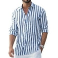thumbnail image 1 of Garbnen Blue Striped Shirt Mens Cotton Linen Long Sleeve Button Down Men Regular Fit Spring Summer Mens Collared Shirt, 1 of 3