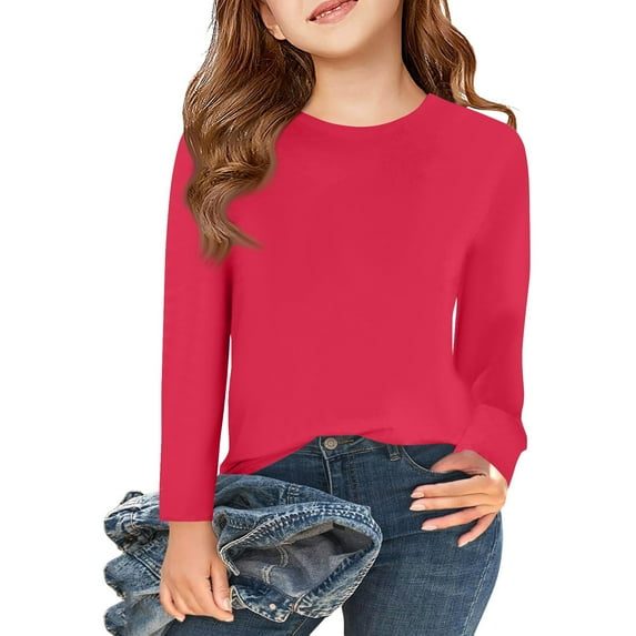 Garbnen Boy Long Sleeve Shirt Crewneck Red Girls Tshirts Basic Fall Preppy Cute Teen Girl Clothes 4-5 Years