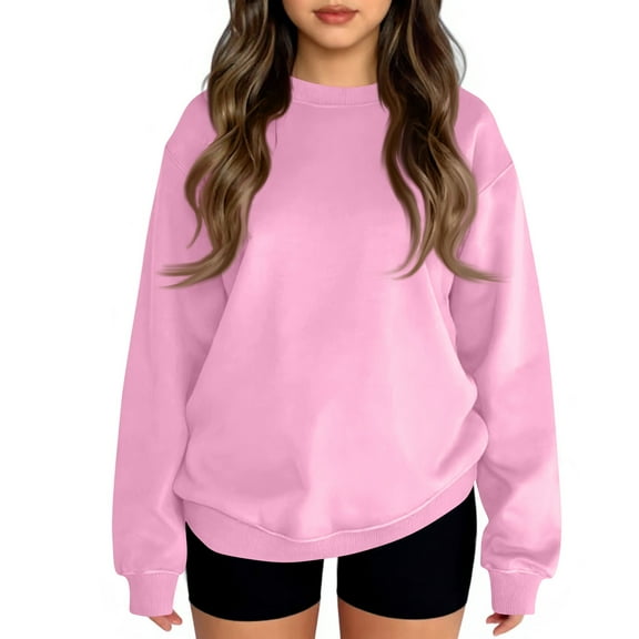 Garbnen Boys Long Sleeve Shirt Crewneck Pink Teen Girls Shirts Basic Fall Preppy Sweatshirts for Teen Girls Trendy 7-8 Years