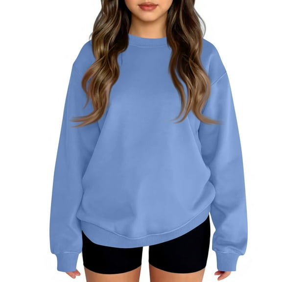 Garbnen Boys Long Sleeve Shirt Crewneck Sky Blue Tshirts for Kids Girls Basic Fall Preppy Oversized Sweatshirt for Girls 4-5 Years