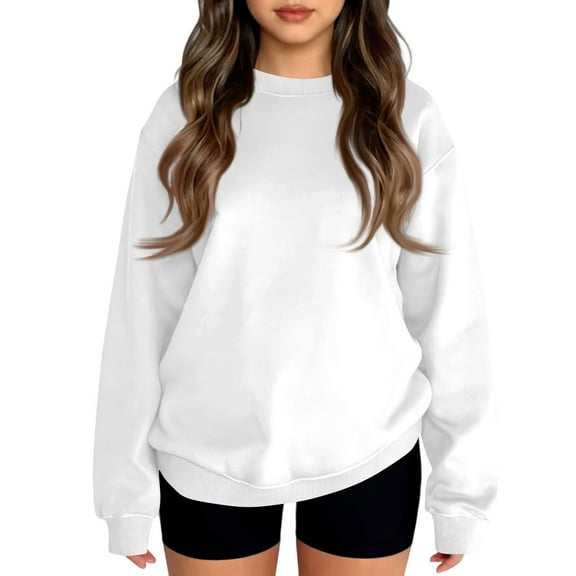 Garbnen Boys Long Sleeve Shirt Crewneck White Cute Shirts for Teen Girls Basic Fall Preppy Cute Teen Girl Clothes 11-12 Years