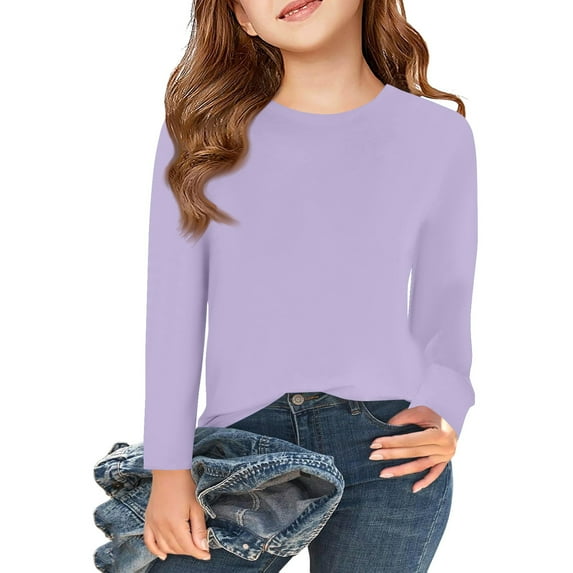 Garbnen Boys Long Sleeve Shirts Crewneck Purple Cute Shirts for Girls Basic Fall Preppy Sweatshirts for Teen Girls Trendy 8-9 Years