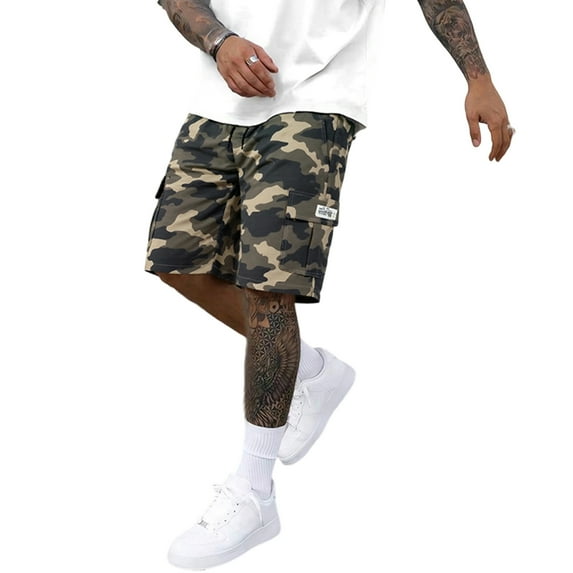 Garbnen Camo Cargo Shorts for Men Camouflage Drawstring with Pockets Casual Shorts Men Vintage Spring Summer Athletic Men's Shorts