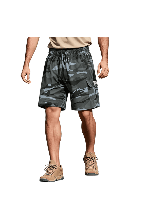 Camo Men's Shorts Cargo Straight Leg Bermuda Shorts Men Breathable Lightweight Summer Outdoor Fitness Gym Shorts Men with Pockets Gray XXL