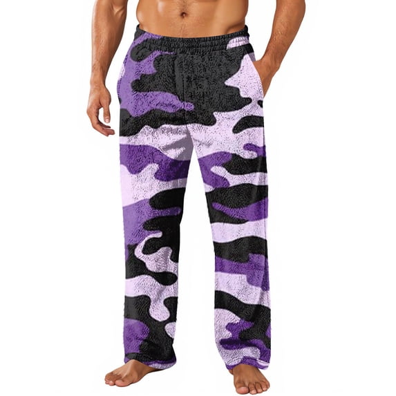 Garbnen Camo Mens Pajama Pants Flannel Wide Leg Mens Sleep Pants Elastic Waist Baggy Fall Winter Warm Casual Fluffy Cozy Lounge Pants for Men