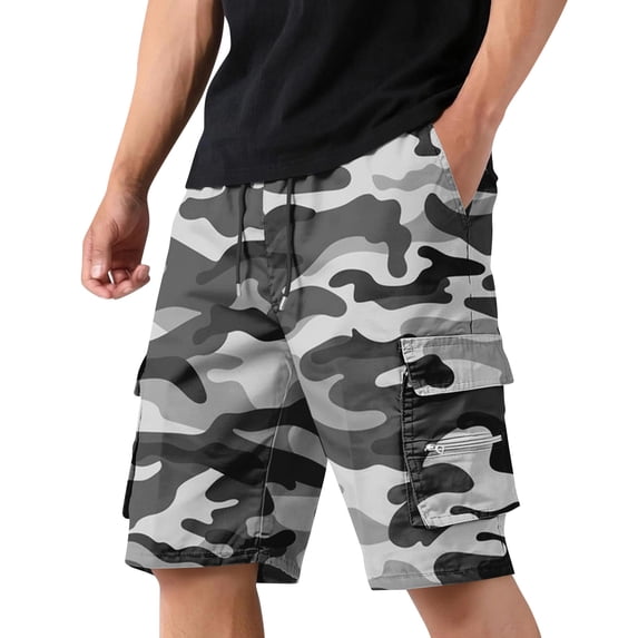 Garbnen Camo Shorts for Men Athletic Drawstring Elastic Waist Men Running Shorts Gym Comfy Lightweight Men's Shorts Casual with Pocket Gray L