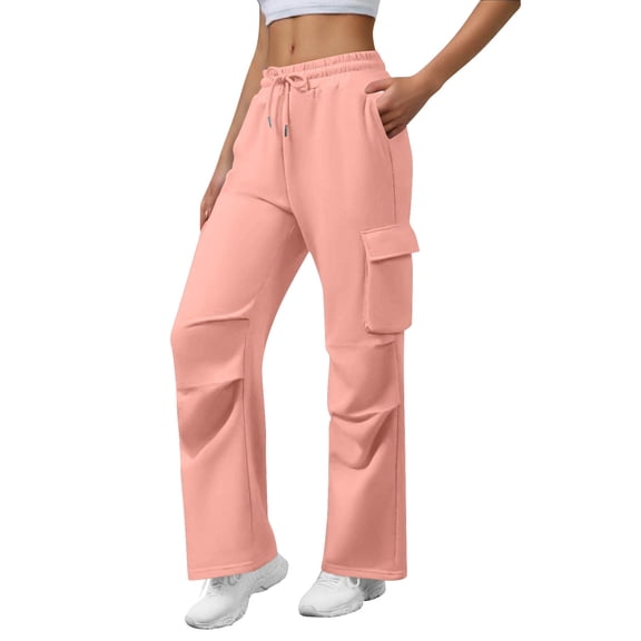 Garbnen Cargo Pants Women Drawstring Baggy Wide Leg Pants for Women Spring Fleece Women Joggers with Multiple Pockets