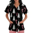 thumbnail image 1 of Garbnen Christmas Fitted Scrub Tops Women Stretchy V Neck Short Sleeve Plus Size Tops Xmas Printed Nurse Uniforms with Pockets S-5XL, 1 of 5