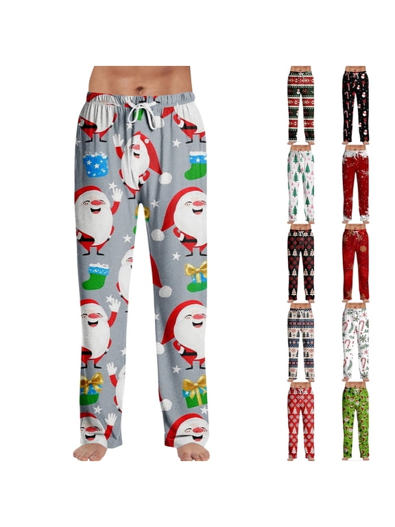 Christmas Men's Pajama Pants Christmas Tree Printed Wide Leg Lounge Pants for Men Big and Tall Fall Winter Funny Merry Xmas Print Comfy Men's Sleep Pants