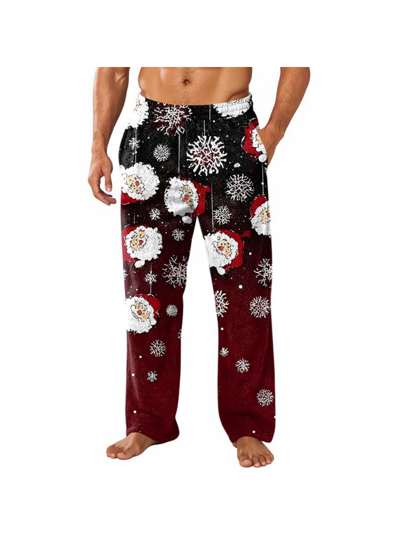 Christmas Pajamas Pants for Men Flannel Christmas Tree Snowflake Graphic Mens Lounge Pants Fluffy Comfy Funny Fall Winter Warm Wide Leg Men Sleep Pants