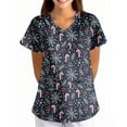 thumbnail image 1 of Garbnen Christmas Scrub Tops V Neck Short Sleeve Womens Casual Tops Holiday Print Nurse Uniform with Pockets S-5XL, 1 of 5
