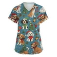 thumbnail image 1 of Garbnen Christmas Scrub Tops Women Plus Size Plus Size Stretchy Santa Claus Print Nurses Working Uniforms with Pocket V Neck Short Sleeve Womens Scrubs Top Workwear S-5XL, 1 of 5