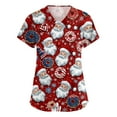 thumbnail image 1 of Garbnen Christmas Scrub Tops for Women Plus Size Stretchy Santa Claus Print Nurse Uniform with Pocket V Neck Short Sleeve Scrubs for Women Workwear S-5XL, 1 of 5