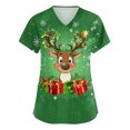 thumbnail image 1 of Garbnen Christmas Scrub Tops Women Plus Size Stretchy Xmas Elk Print Nurses Working Uniforms with Pocket V Neck Short Sleeve Scrubs for Women Tops S-5XL, 1 of 5