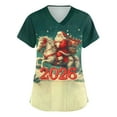 thumbnail image 1 of Garbnen Christmas Scrub Tops Women Print Plus Size Stretchy Santa Claus Print Nurse Uniforms with Pocket V Neck Short Sleeve Scrub Shirts for Women S-5XL, 1 of 5