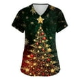 thumbnail image 1 of Garbnen Christmas Scrub Tops Women Stretchy V Neck Short Sleeve Women's Tops, Tees & Blouses Winter Fall Xmas Print Nurse Uniforms with Pockets S-5xl, 1 of 4