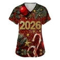 thumbnail image 1 of Garbnen Christmas Scrub Tops for Women Plus Size Stretchy Happy New Year 2026 Nurse Uniforms with Pocket V Neck Short Sleeve Scrub Top Women S-5XL, 1 of 5