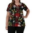 thumbnail image 1 of Garbnen Christmas Under Scrubs for Women V Neck Short Sleeve Womens Fall Tops Holiday Print Nurses Working Uniforms with Pockets S-5XL, 1 of 5