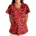 thumbnail image 1 of Garbnen Christmas Women Scrubs Top V Neck Short Sleeve Womens Tops Dressy Casual Thanksgiving Holiday Nurses Working Uniforms with Pockets S-5XL, 1 of 5