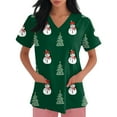 thumbnail image 1 of Garbnen Christmas Women Scrubs Top V Neck Short Sleeve Workout Top Thanksgiving Holiday Nurse Uniform with Pockets S-5XL, 1 of 5