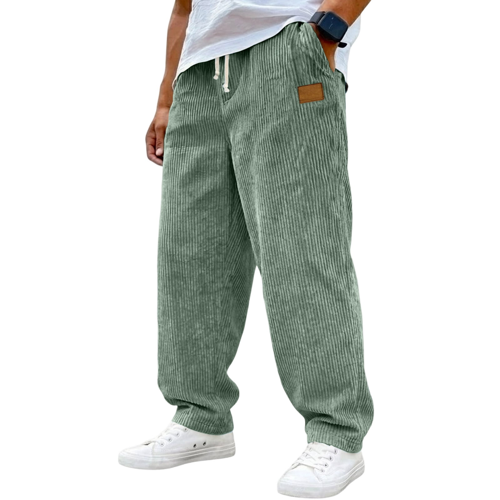 Garbnen Corduroy Pants for Men Wide Leg Drawstring Baggy Men Trousers ...